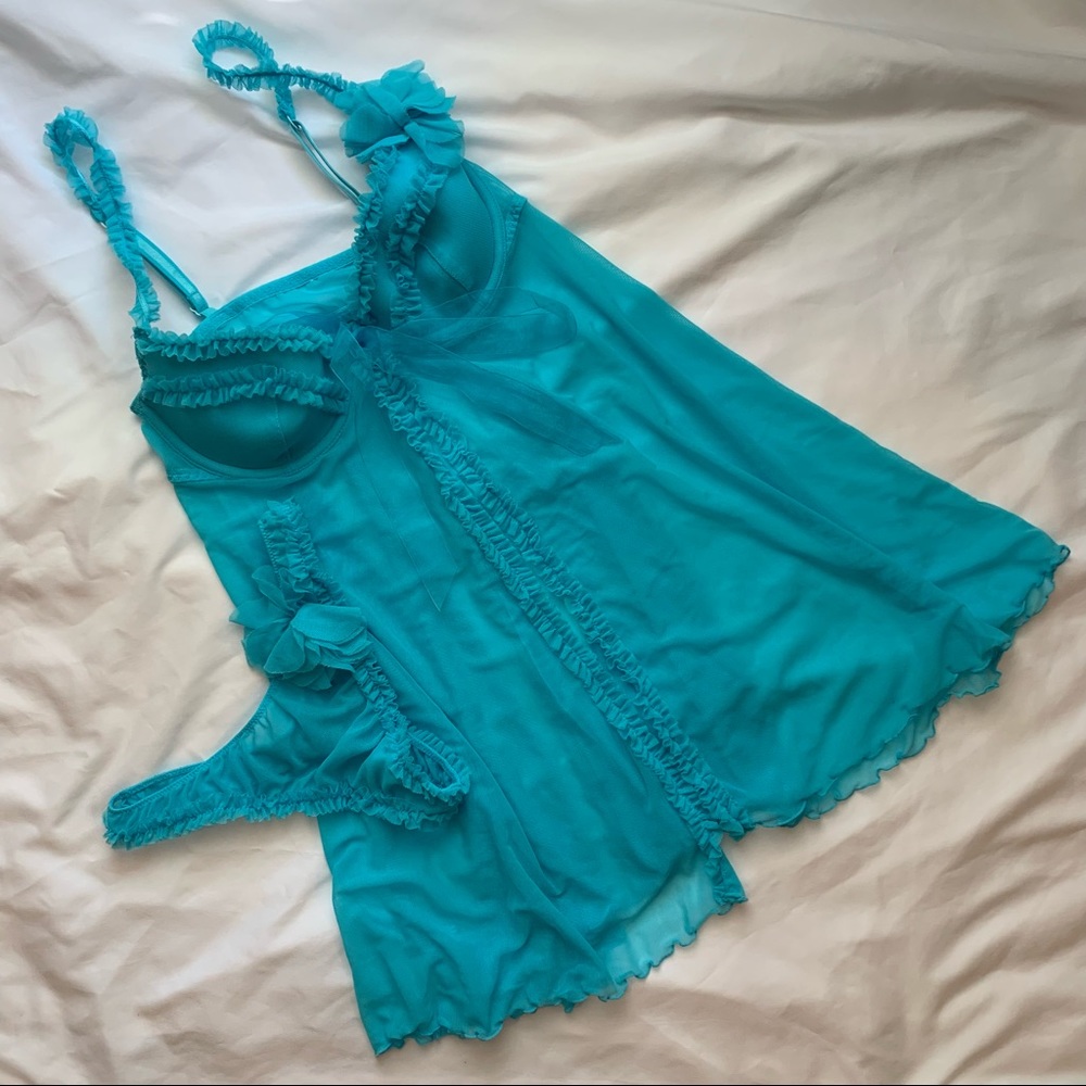 NWOT Mesh Ruffle Flyaway Babydoll and Thong Panty Set
